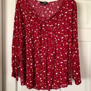 Red Floral Pleated Top 2XL by Suzanne Betro